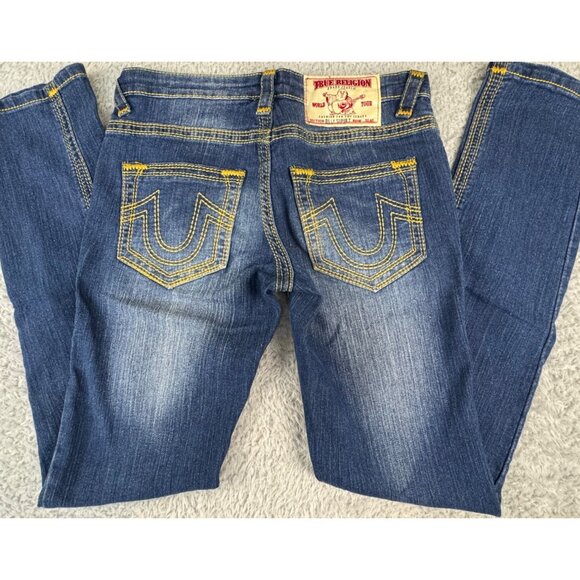 True Religion Billy Super T Womens 29 Jeans USA Blue Denim Orange Stitch NWOT - Picture 12 of 16